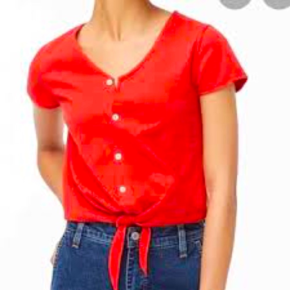 J. Crew Textured V Neck Tie Front Tee Shirt M